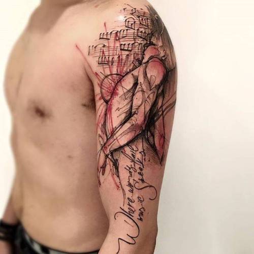 Tattoo tagged with: english tattoo quotes, music, sketch work, victor  montaghini, big, languages, facebook, where words fail music speaks, music  staff, twitter, english, shoulder, quotes, upper arm 