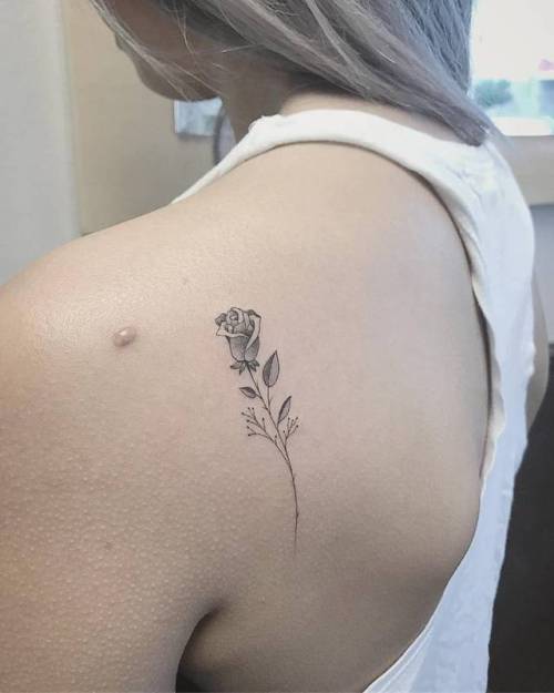 Tattoo tagged with: flower, small, single needle, tiny, rose, ifttt,  little, nature, shoulder blade, east 