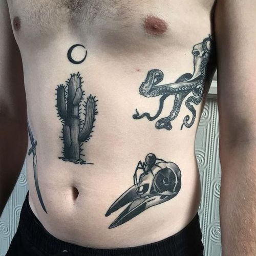 Chateau Noir bird;octopus;moon;cactus;belly;spider;blackw;skull