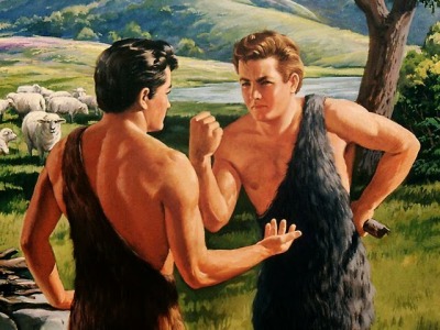 kramergate:
“ive seen a lot of unintentionally VERY funny interpretations of Cain & Abel but portraying them as a couple of mid-1950s schoolyard boys having a “WHY I OUGHTA” fight is realy just splendid
”