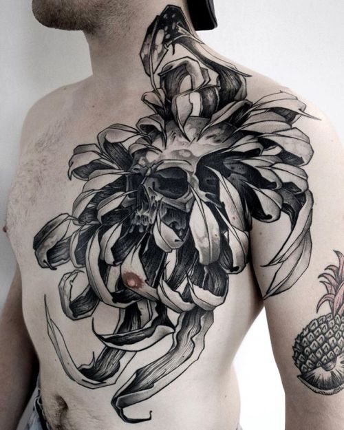 Artem Metra flower;belly;neotrad;chest;blackw;chrysanthemum;skull