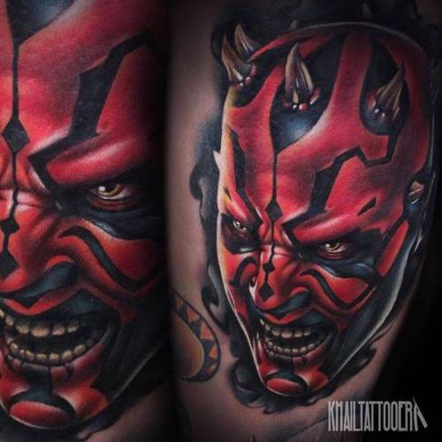 By Khail Aitken, done at Sinister Ink Tattoo, Rockingham.... khailaitken;film and book;fictional character;big;darth maul;thigh;star wars;facebook;star wars characters;realistic;twitter