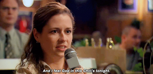 Image result for pam beesly gif god in this chilis