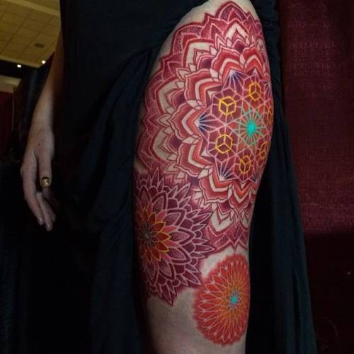 By Brian Geckle, done at Flower of Life Studios, Boalsburg.... corey divine;big;of sacred geometry shapes;mandala;thigh;briangeckle;facebook;twitter;sacred geometry