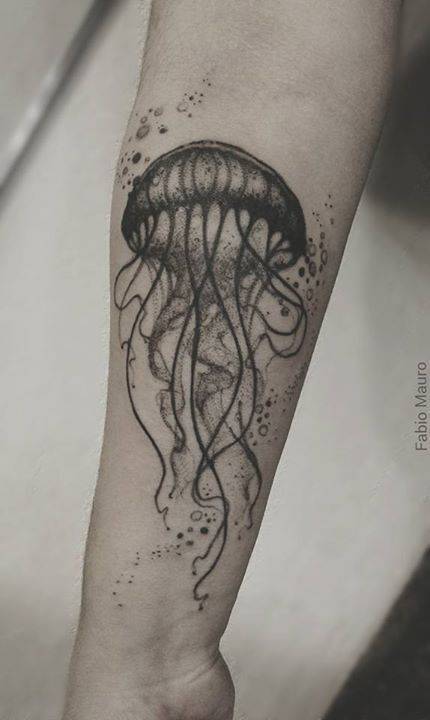 By Fabio Mauro, done at Escarabajo Tattoo & Art, Buenos... sketch work;big;animal;jellyfish;facebook;forearm;twitter;fabio mauro;ocean;illustrative