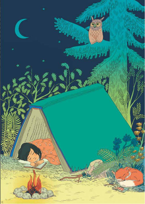 Acampada lectora (ilustración de Marie Caudry)