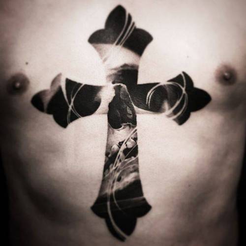 By JeongHwi · Coldgray, done at Cold Gray Tattoo, Seoul.... black and grey;double exposure;skull;anatomy;human skull;christian;big;chest;jeonghwi;sternum;facebook;twitter;experimental;christian cross;religious;other