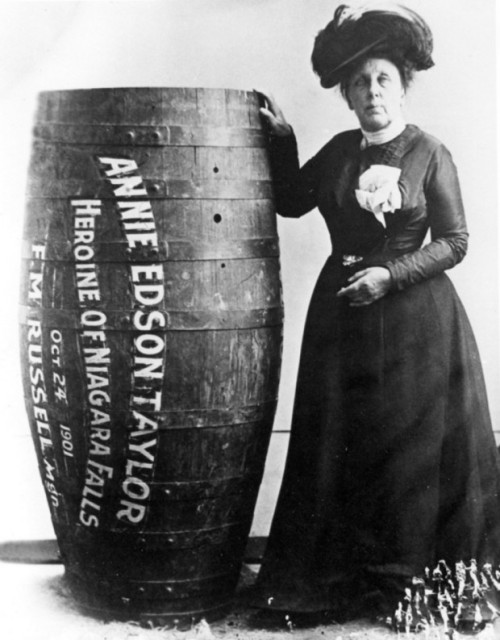 greatbuffalotradingpost:
“ In 1901, Annie Edison Taylor (1838-1921), the first person to survive going over Niagara Falls in a barrel on her 63rd birthday.
Desiring to secure her later years financially, and avoid the poorhouse, she decided she would...