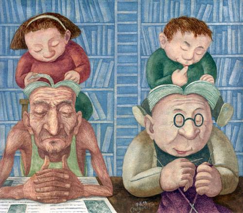 Los abuelos también ayudan en el fomento lector de los nietos (ilustración de Chengwei-Yin)