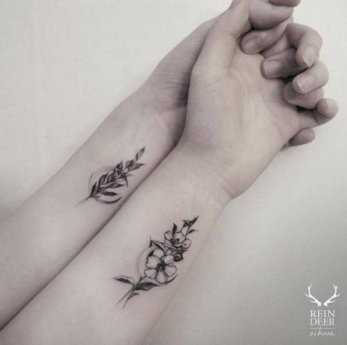 Tattoo tagged with: flower, best friend, matching tattoos for best friends,  matching, small, matching tattoos for couples, love, zihwa, facebook,  nature, twitter, couple, inner forearm, illustrative 