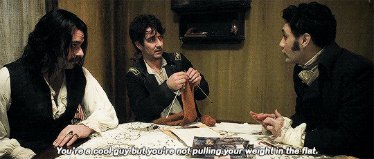 What We Do in the Shadows - knitting at the flat meeting gif