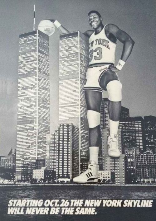 yodaprod - Patrick Ewing posing with World Trade Center background