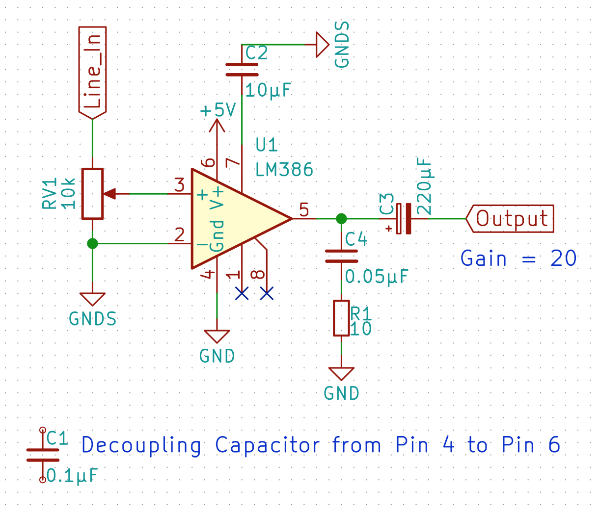 LM386 with 5v and minimum parts