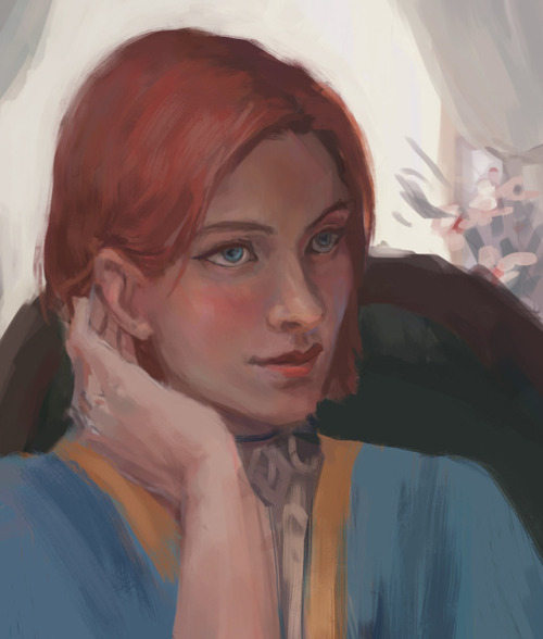 hergreywarden - Cropped WIP of the bard wife. 