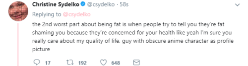 fattychan:Christine Sydelko said this on twitter but I had to...