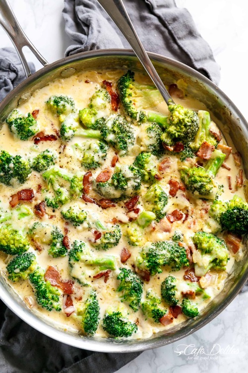 foodffs:creamy garlic parmesan broccoli & baconReally nice...