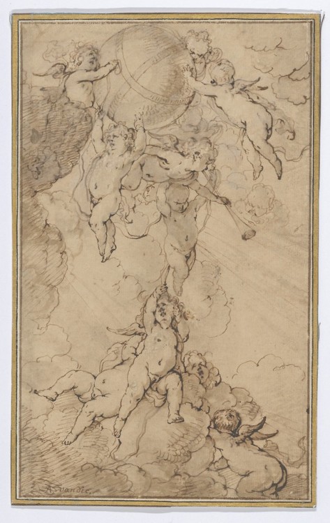 met-drawings-prints:Putti in Clouds, Supporting a Globe by Jan...