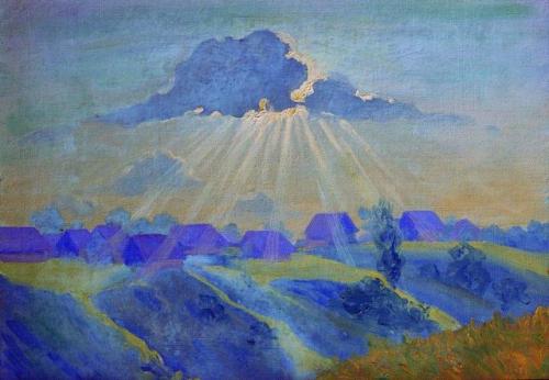 artist-kustodiev:Sunset, Boris Kustodiev