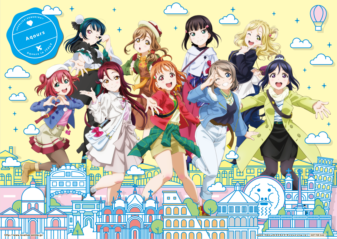 âLove Live! Sunshine!! The School Idol Movie: Over the Rainbowâ anime poster visual Aqours version. The film will open in Japanese theaters January 4th, 2019.