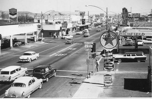 The intersection of US Route 66 and 91 in downtown Barstow,...