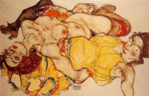 expressionism-art - Two Girls Lying Entwined, Egon...