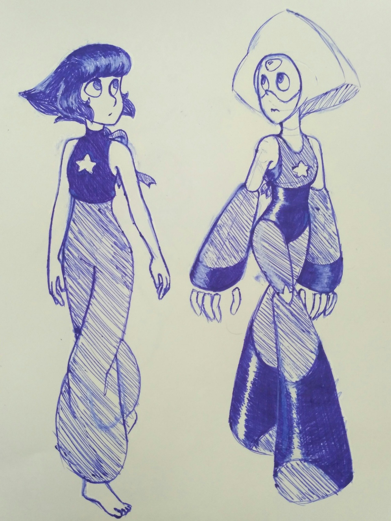 I like imagining how would Lapis and Peridot look in their new costumes like the Crystal Gems😳💙💚