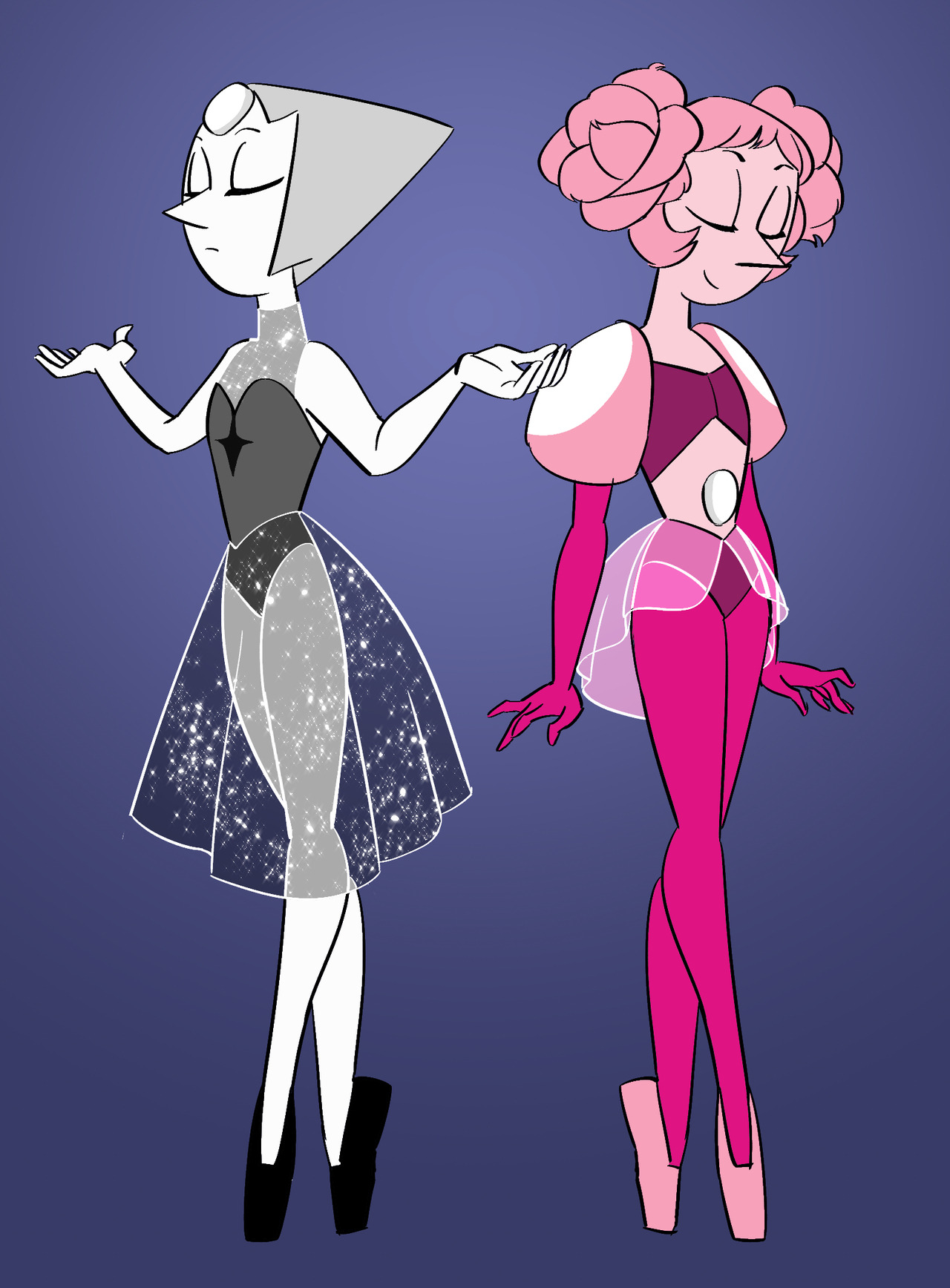 Warm up sketch. Based on the 

(probably correct)

head canon that white and pink pearl were swapped. This is before they were changed to cater to their new diamonds