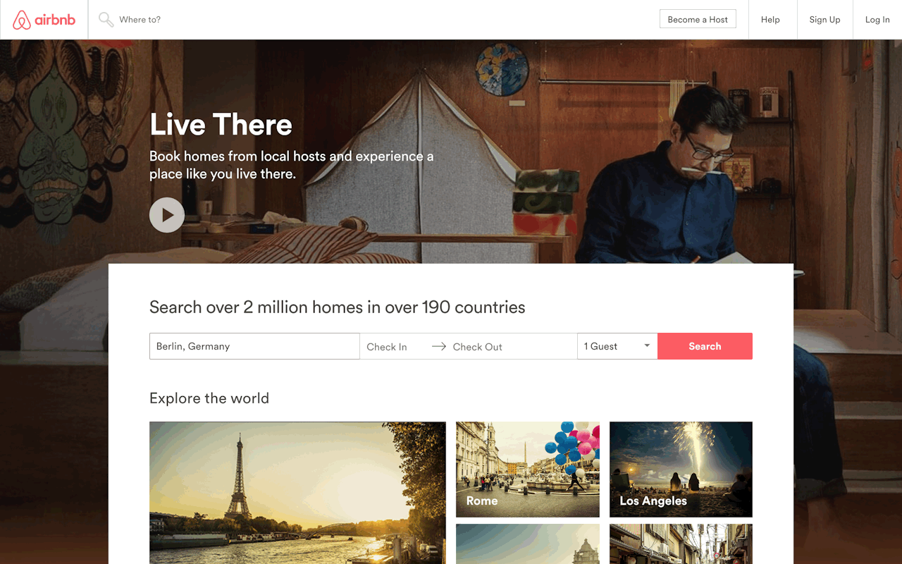 AirBnb's homepage