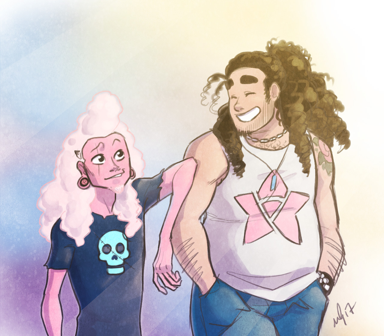 More oldposting, this time featuring @maariamph‘s Big Hair Hippie Steven and my Weird Al PinkoLars. I figured Lars would need more hair pretty soon, if Rose Quartz is anything to go by.