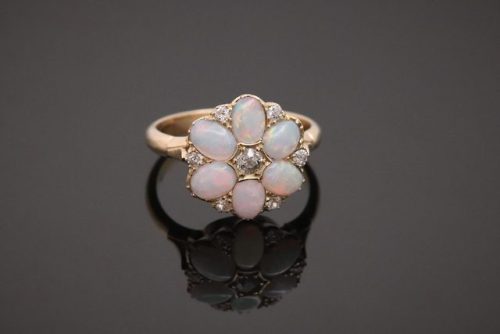 allaboutrings - Vintage Opal and Diamond Cluster Ring