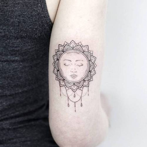 By rachainsworth, done at Coco Schwarz, Hamburg.... small;astronomy;line art;of sacred geometry shapes;tricep;tiny;mandala;ifttt;little;rachainsworth;sun