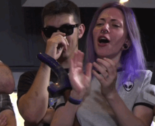cumfacialreactions - Purple-haired chick getting excited for the...