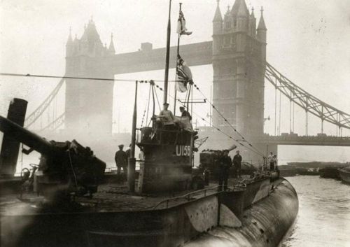 warhistoryonline - U-155 exhibited near Tower Bridge in London,...