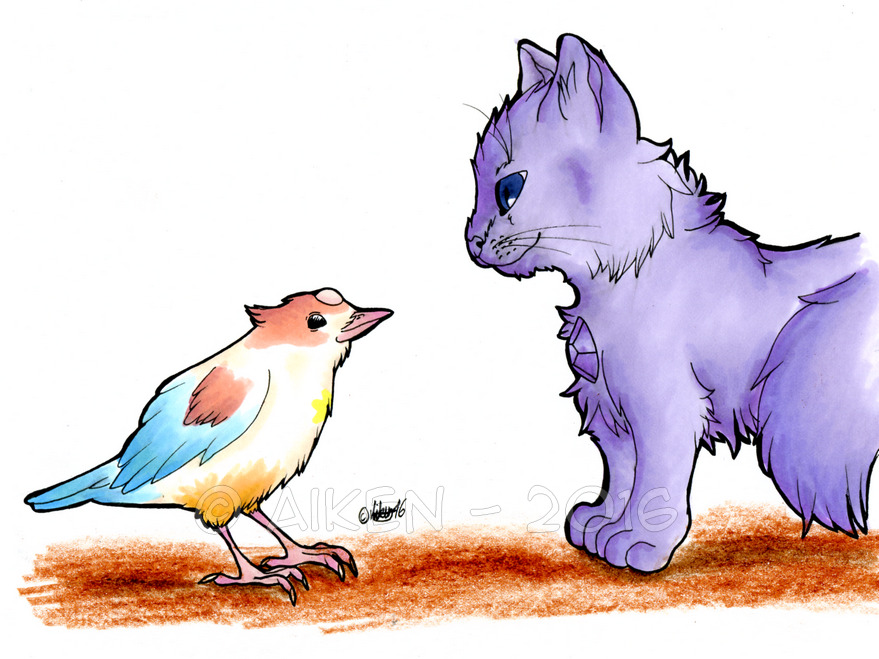 Pearlmethystbomb 2: 15th day - “Shapeshifting” I couldn’t decide whether to draw Purple Puma and Pearl or bird!Pearl and cat!Amethyst. @peridorks said that the last one would be cuter, so I drew that...