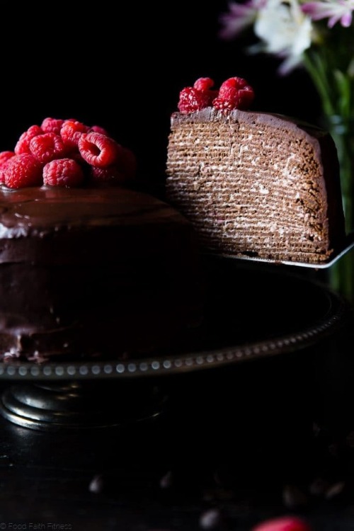 sweetoothgirl - Chocolate Vegan Crepe Cake with Raspberries