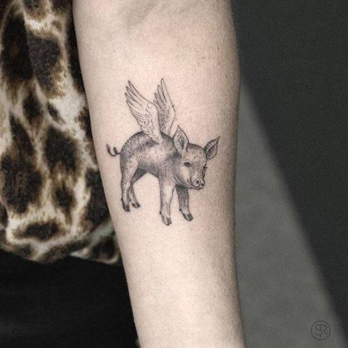 Tattoo tagged with: surrealist, small, single needle, svenrayen, animal,  tiny, pig, ifttt, little, inner forearm 