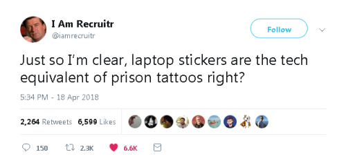 programmerhumour - Laptop stickers equivalent to prison tattos?