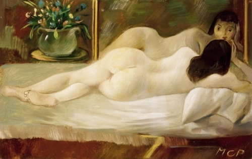 Pál C. Molnár - Nude laying in front of a mirror (1952)
