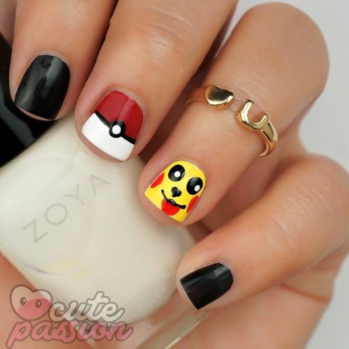 Short nails with Pokémon go #pokemon #pokemonnails...