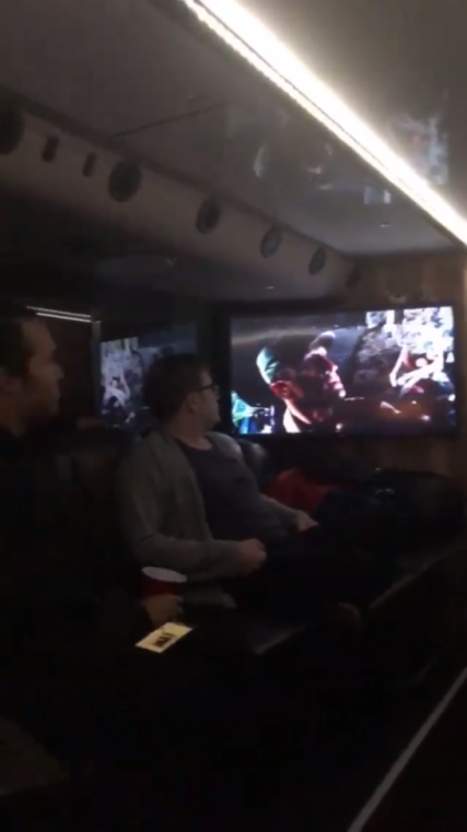 punkfob - Pete and Patrick watching a movie on their tour bus...