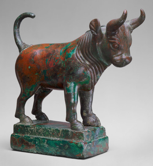 Standing bull, 1st millennium B.C., from Southwestern Arabia....