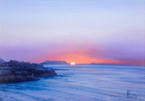 “Mediterranean sunset”, oil on paper. 25x35cm.