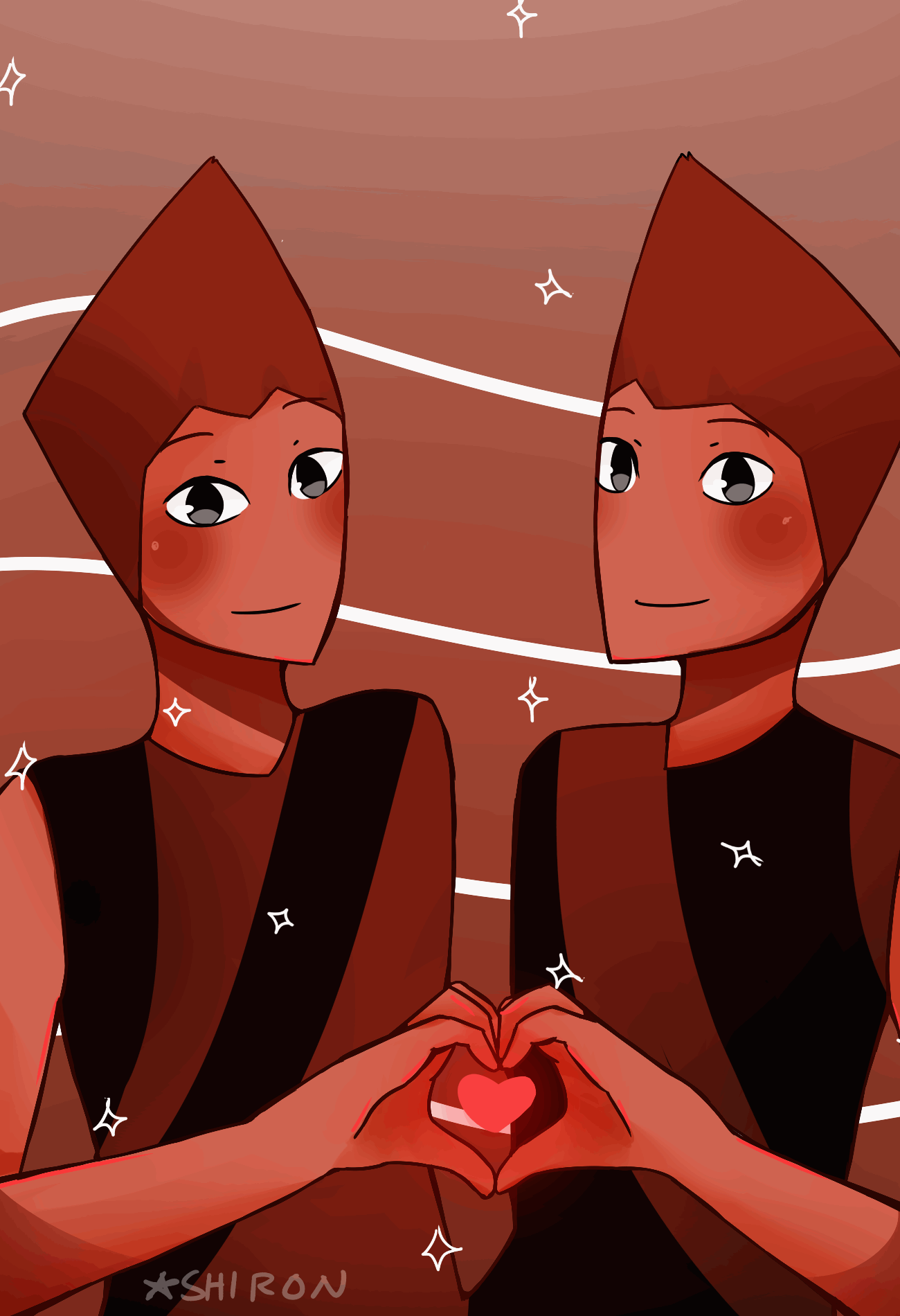 Rutile twins doing the heart thing (I don’t ship them btw its just a cute thing).