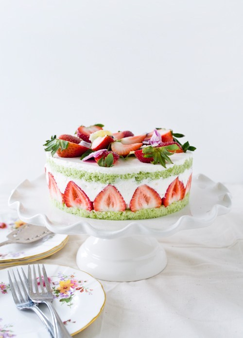 beautifuldesserts - Strawberry Basil Cake with Vanilla Cream