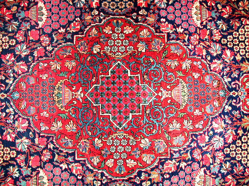 underthejasminetree:Close-up of a Qashqai Carpet, Amin’s Shop,...
