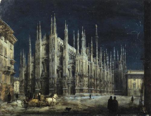 the-cinder-fields - Angelo Inganni, Notturno di Piazza del Duomo a...