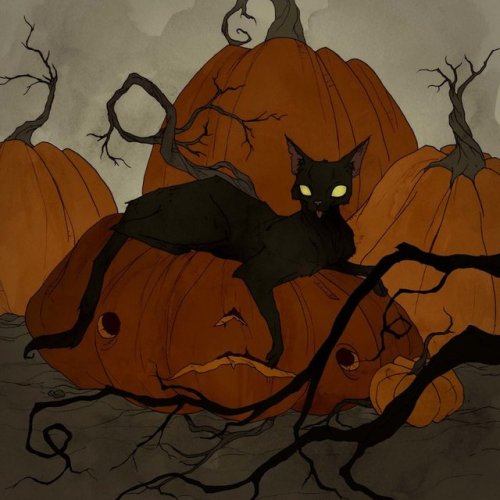 bookofoctober:Drawlloween 2017 - Black Cat by AbigailLarson