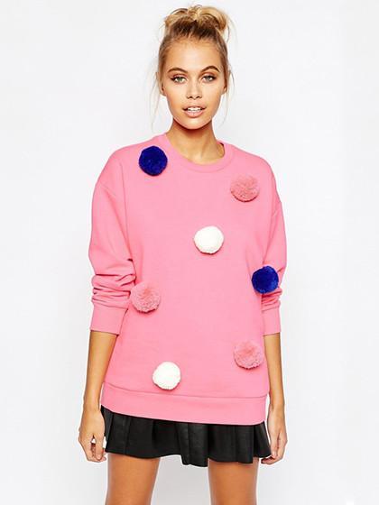 Fall outfit pink pom pom oversized sweatshirt on flash sale now 