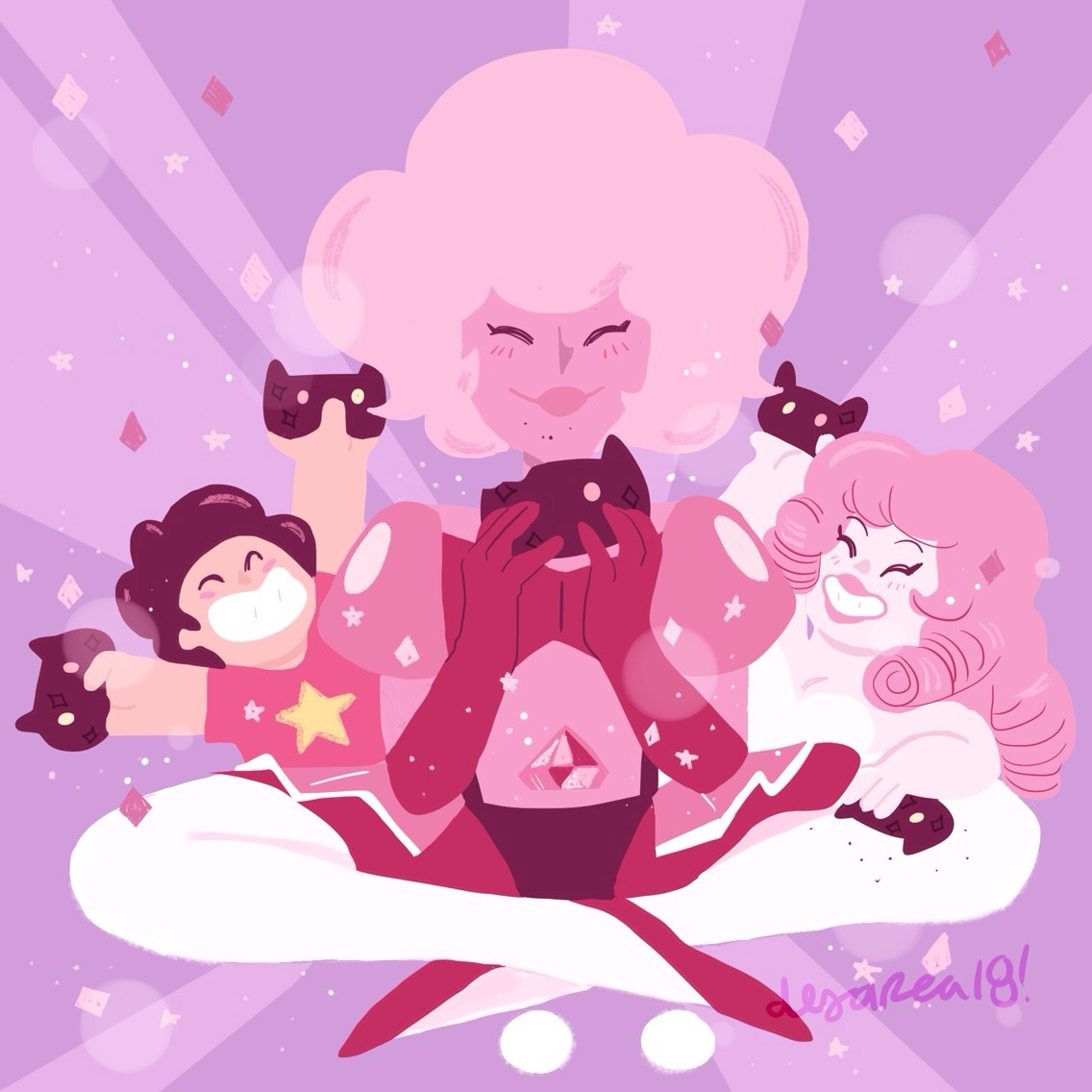 All the same guyyy!! I drew this because of the Steven and the Steven’s song. It makes me wonder if anything else in that song is going to occur. Steven, Cookie Cat, Rose, and Pink! - Desarea Doodles