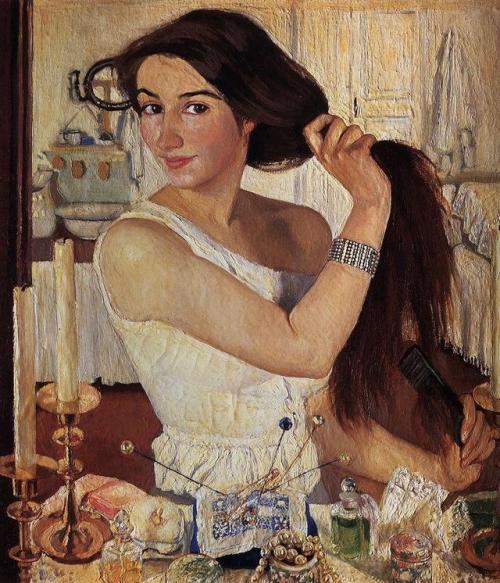 zinaida-serebriakova - At the dressing table, 1909, Zinaida...